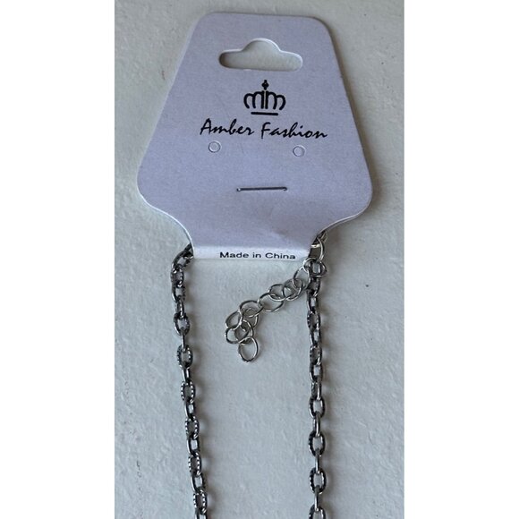 Amber Fashion Brand Silver Cross Fashion Jewelry Necklace 12.75" Height (NEW) - Picture 3 of 9